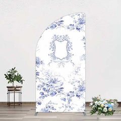 Aperturee Aperturee Blue Floral Bow Frame Bridal Shower Half Moon Arch Backdrop