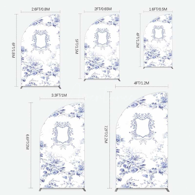 Aperturee Aperturee Blue Floral Bow Frame Bridal Shower Half Moon Arch Backdrop