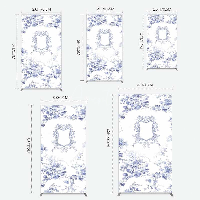 Aperturee Aperturee Blue Floral Bow Frame Bridal Shower Rectangle Backdrop