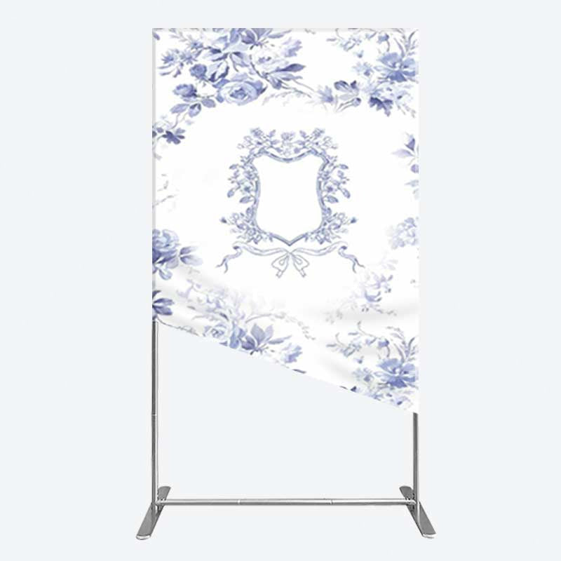 Aperturee Aperturee Blue Floral Bow Frame Bridal Shower Rectangle Backdrop
