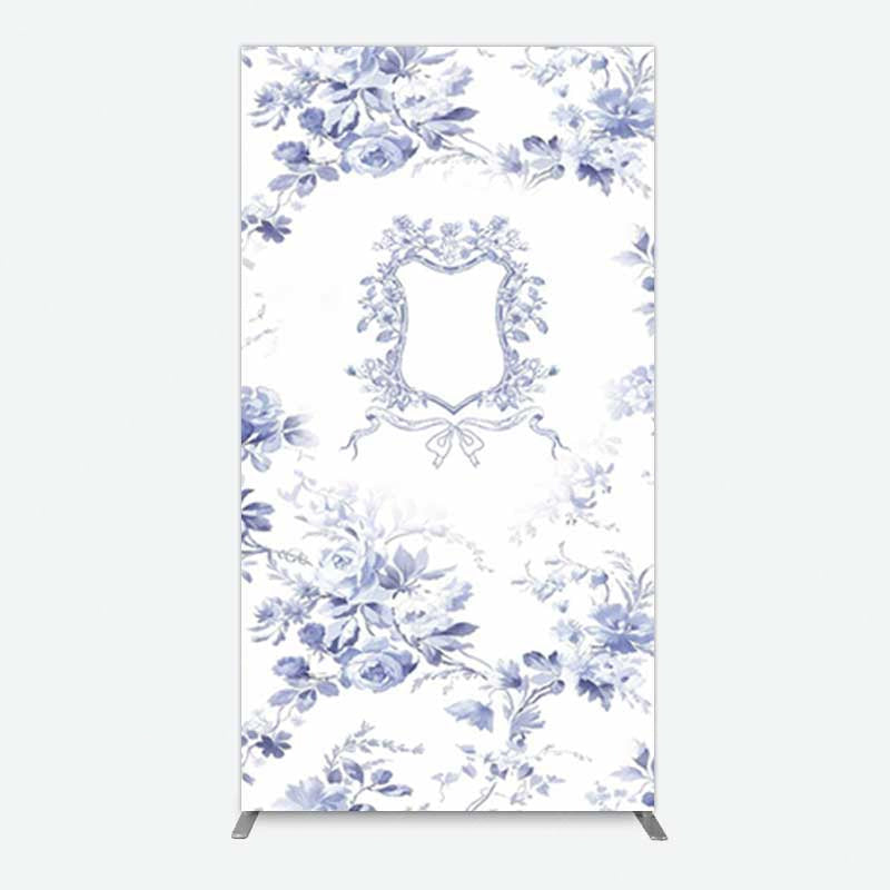 Aperturee Aperturee Blue Floral Bow Frame Bridal Shower Rectangle Backdrop