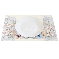 Aperturee - Aperturee Blue Floral Cross Easter Bunny Set of 4 Placemats Religious Rabbit Egg Table Mats for Holy Day