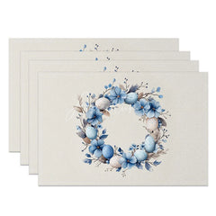 Aperturee - Aperturee Blue Floral Easter Egg Wreath Set of 4 Placemats Speckled Egg Spring Decoration Farmhouse Dining Table Mat