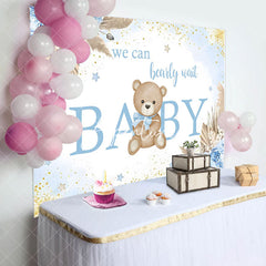 Aperturee - Aperturee Blue Floral Glitter Bear Baby Shower Backdrop