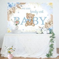 Aperturee - Aperturee Blue Floral Glitter Bear Baby Shower Backdrop