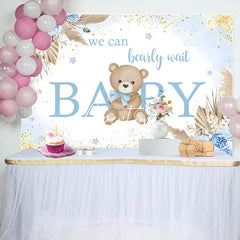 Aperturee - Aperturee Blue Floral Glitter Bear Baby Shower Backdrop
