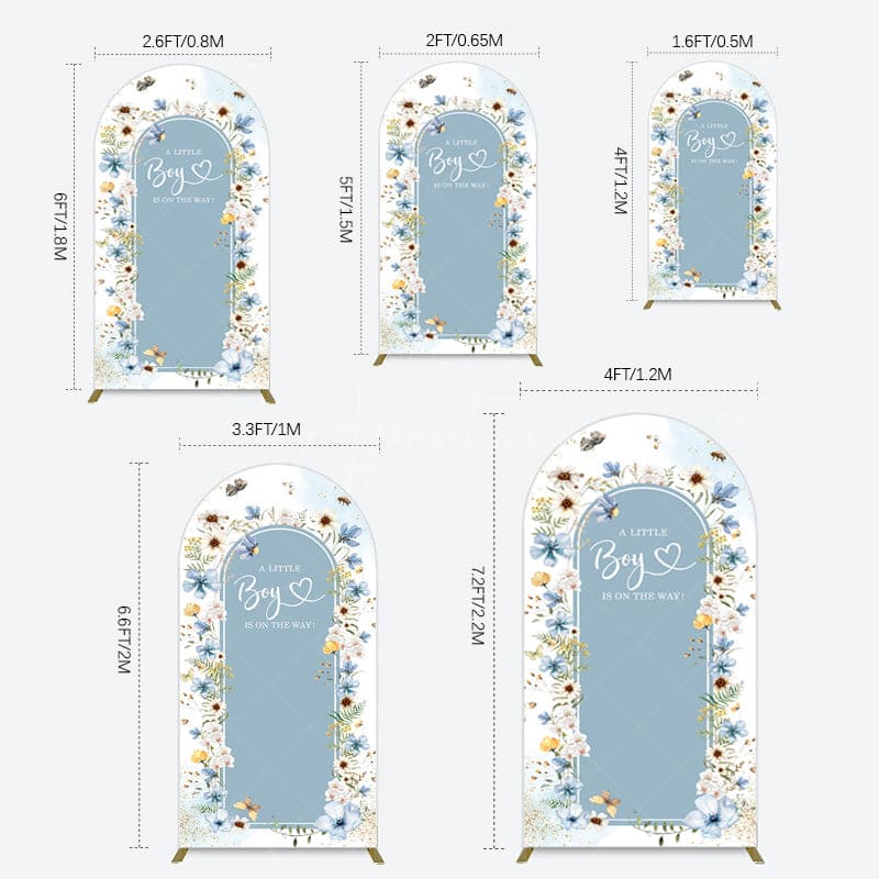 Aperturee - Aperturee Blue Floral Little Boy Baby Shower Arch Backdrop
