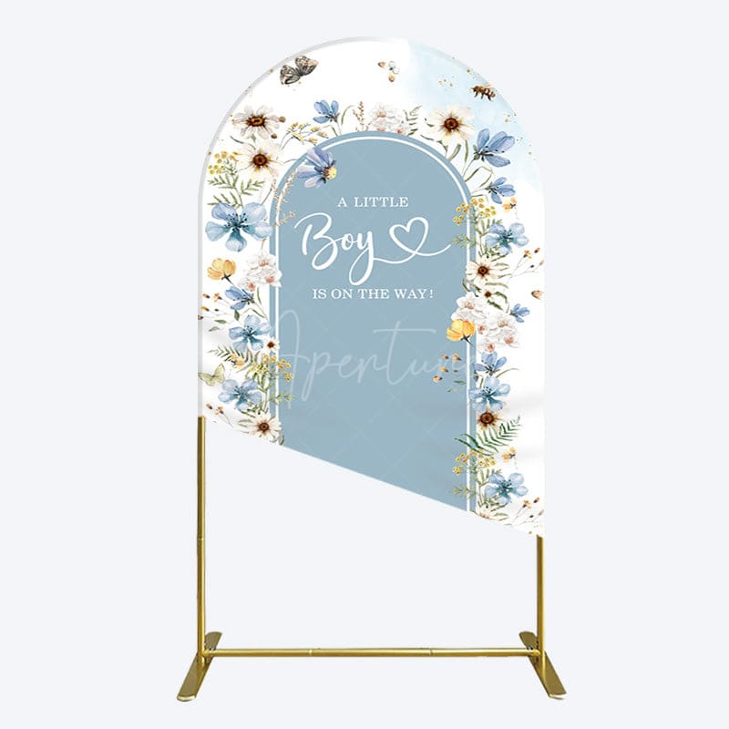 Aperturee - Aperturee Blue Floral Little Boy Baby Shower Arch Backdrop
