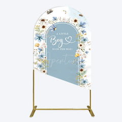 Aperturee - Aperturee Blue Floral Little Boy Baby Shower Arch Backdrop