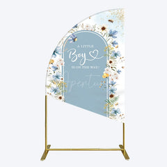 Aperturee - Aperturee Blue Floral Little Boy Baby Shower Half Moon Arch Backdrop