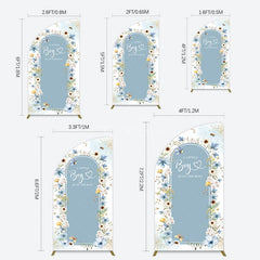 Aperturee - Aperturee Blue Floral Little Boy Baby Shower Half Moon Arch Backdrop
