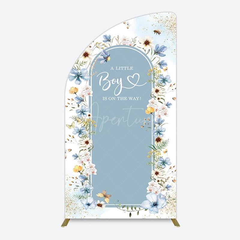 Aperturee - Aperturee Blue Floral Little Boy Baby Shower Half Moon Arch Backdrop