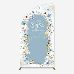 Aperturee - Aperturee Blue Floral Little Boy Baby Shower Half Moon Arch Backdrop