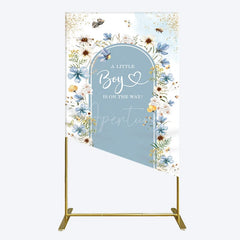 Aperturee - Aperturee Blue Floral Little Boy Baby Shower Rectangle Backdrop