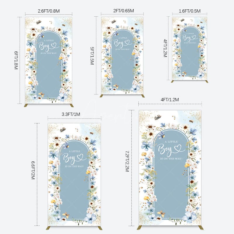 Aperturee - Aperturee Blue Floral Little Boy Baby Shower Rectangle Backdrop