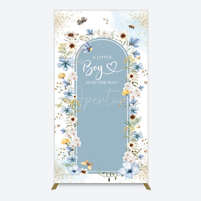 Aperturee - Aperturee Blue Floral Little Boy Baby Shower Rectangle Backdrop