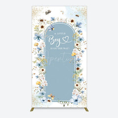 Aperturee - Aperturee Blue Floral Little Boy Baby Shower Rectangle Backdrop