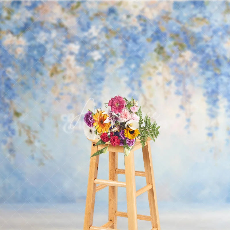 Aperturee - Aperturee Blue Floral Photography Backdrop Painterly Abstract Wisteria Wall Fine Art Texture Portrait Background