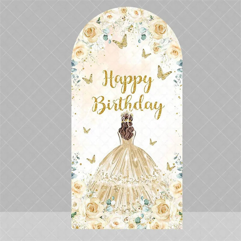 Aperturee - Aperturee Blue Floral Princess Happy Birthday Arch Backdrop Butterfly Girl Party Decoration Banner for Sweet 16 Celebration