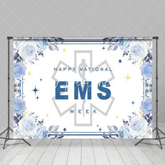 Aperturee - Aperturee Blue Floral Sparkle Happy National EMS Week Backdrop