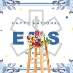 Aperturee - Aperturee Blue Floral Sparkle Happy National EMS Week Backdrop