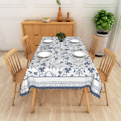 Aperturee - Aperturee Blue Flower Bird Pattern Rectangle Tablecloth