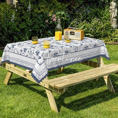 Aperturee - Aperturee Blue Flower Bird Pattern Rectangle Tablecloth