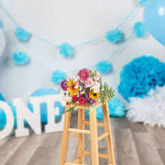 Aperturee - Aperturee Blue Fresh Vibe Wood Birthday Cake Smash Backdrop