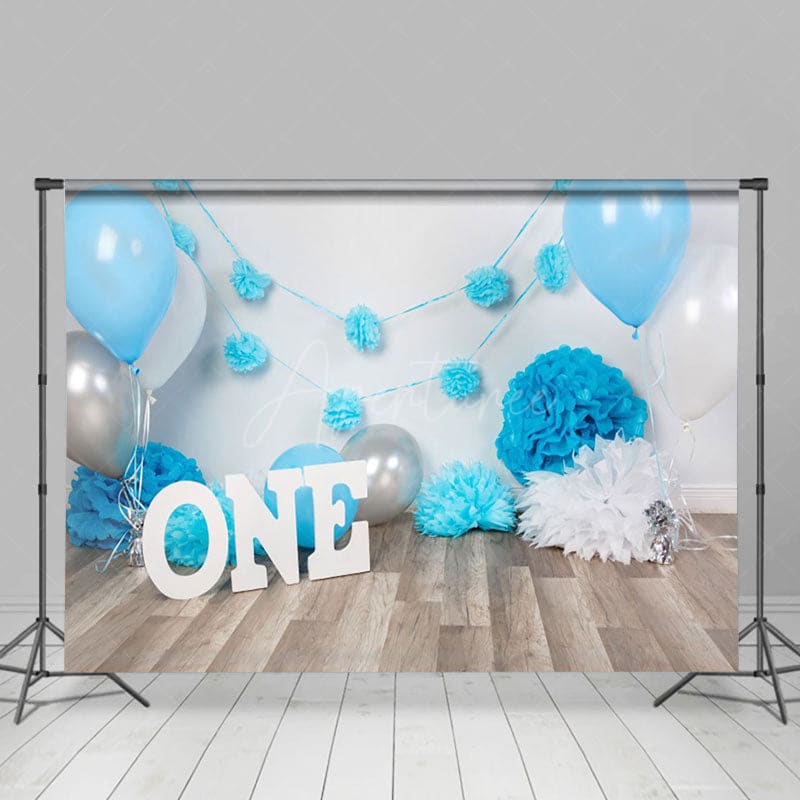 Aperturee - Aperturee Blue Fresh Vibe Wood Birthday Cake Smash Backdrop