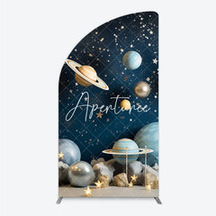 Aperturee - Aperturee Blue Galaxy Space Half Moon Arch Backdrop with Planets and Stars Dreamy Celestial Theme Party Decor