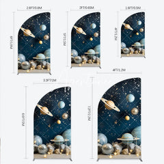 Aperturee - Aperturee Blue Galaxy Space Half Moon Arch Backdrop with Planets and Stars Dreamy Celestial Theme Party Decor