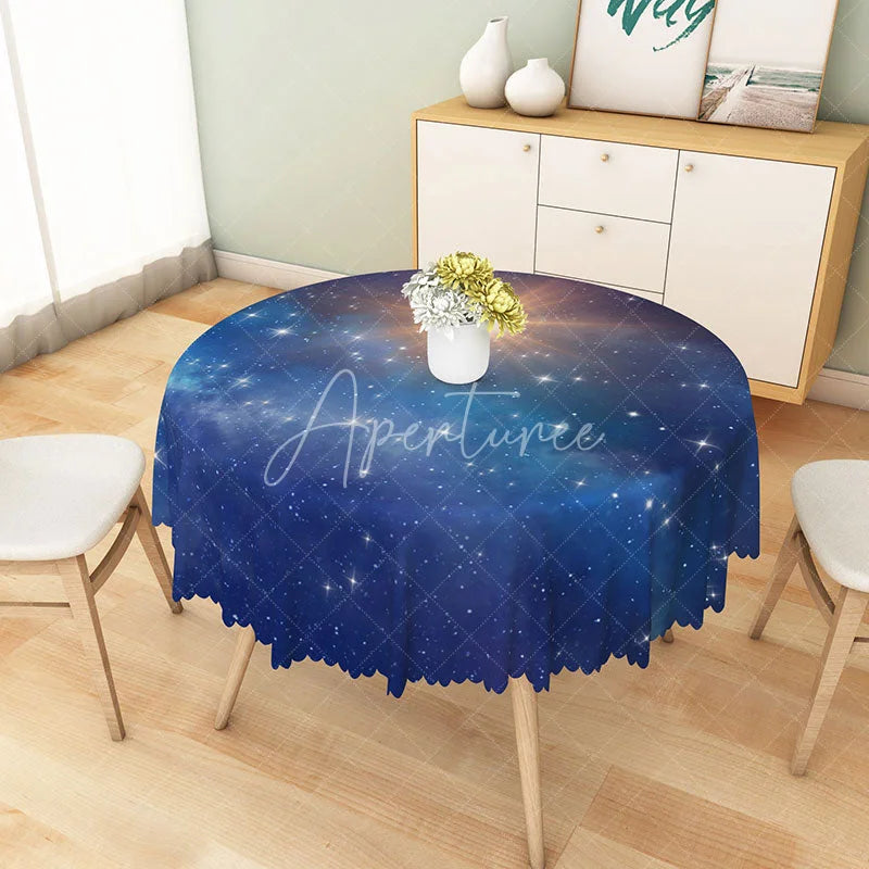 Aperturee - Aperturee Blue Galaxy Starry Night Round Tablecloth Outer Space Nebula Universe Theme for Birthday Party Decor