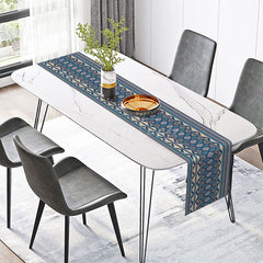 Aperturee - Aperturee Blue Geometric Tribal Table Runner for Aztec and Bohemian Inspired Kitchen and Dining Room Decor