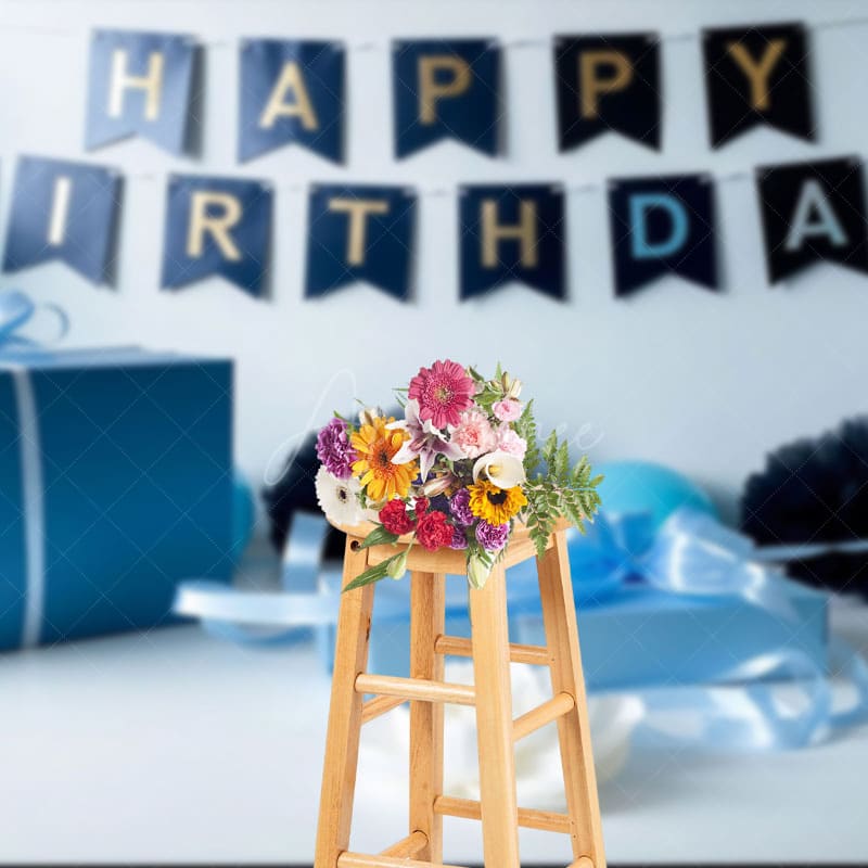 Aperturee - Aperturee Blue Gifts Balloons Birthday Cake Smash Backdrop