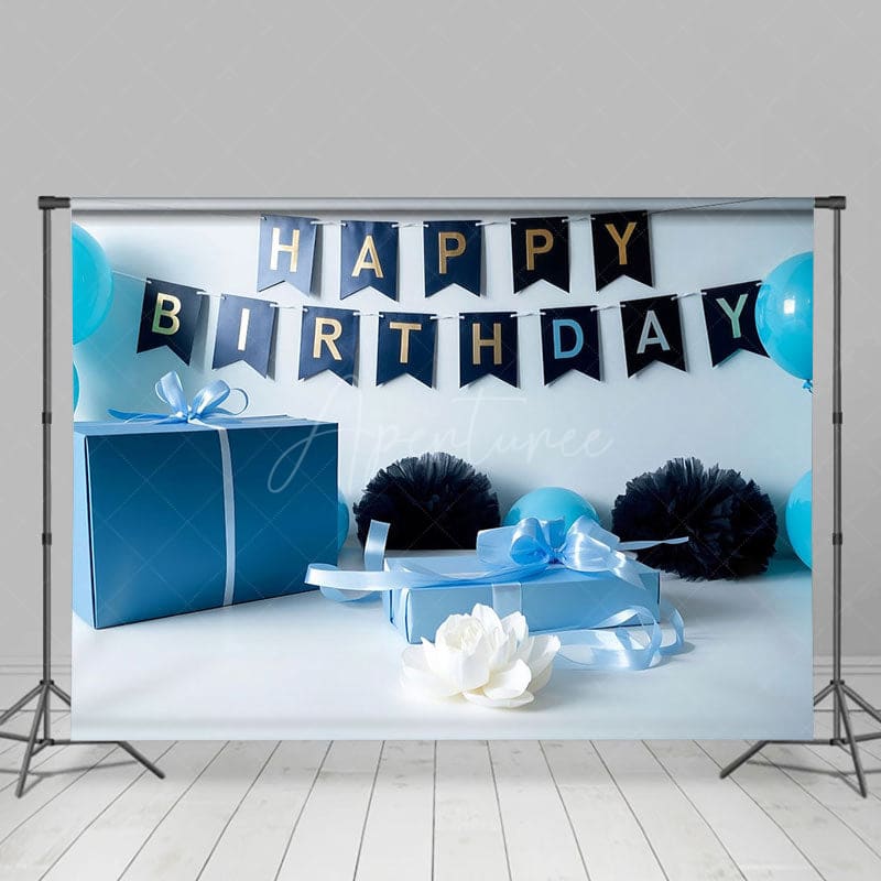 Aperturee - Aperturee Blue Gifts Balloons Birthday Cake Smash Backdrop