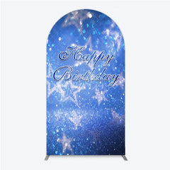 Aperturee - Aperturee Blue Glitter Bokeh Stars Happy Birthday Round Top Arch Backdrop Festive Party Decoration