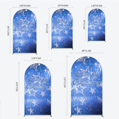 Aperturee - Aperturee Blue Glitter Bokeh Stars Happy Birthday Round Top Arch Backdrop Festive Party Decoration