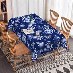 Aperturee - Aperturee Blue Glowing Heart Butterfly Rectangle Tablecloth Neon Light Love Pattern Modern Cool Tone Dining Decor