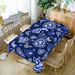 Aperturee - Aperturee Blue Glowing Heart Butterfly Rectangle Tablecloth Neon Light Love Pattern Modern Cool Tone Dining Decor