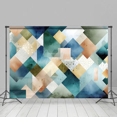 Aperturee - Aperturee Blue Gold Abstract Geometric Pattern Photo Backdrop