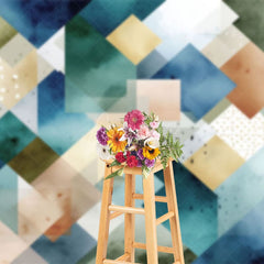 Aperturee - Aperturee Blue Gold Abstract Geometric Pattern Photo Backdrop