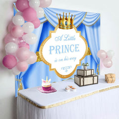 Aperturee - Aperturee Blue Gold Curtain Crown Prince Baby Shower Backdrop