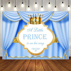 Aperturee - Aperturee Blue Gold Curtain Crown Prince Baby Shower Backdrop