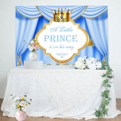 Aperturee - Aperturee Blue Gold Curtain Crown Prince Baby Shower Backdrop