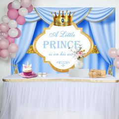 Aperturee - Aperturee Blue Gold Curtain Crown Prince Baby Shower Backdrop