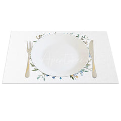 Aperturee - Aperturee Blue Gold Easter Egg Wreath Set of 4 Placemats Yellow Flower Spring Decoration Elegant Holiday Table Mat