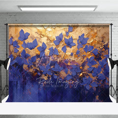 Aperturee - Aperturee Blue Gold Floral Fine Art Backdrop Oil Painting Style Flower Gold Texture Background Elegant Photography Prop