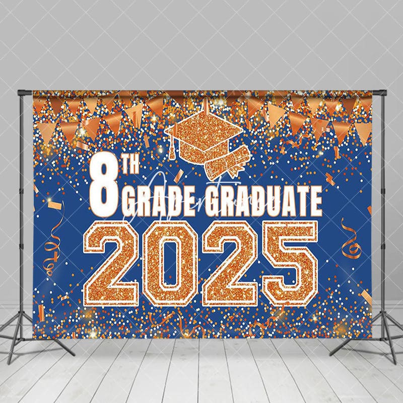 Aperturee - Aperturee Blue Gold Glitter 8th Grade Graduate 2025 Backdrop