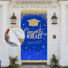 Aperturee - Aperturee Blue Gold Glitter Class 2025 Congrats Grad Door Cover