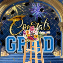 Aperturee - Aperturee Blue Gold Palace Arch Sparkle Congrats Grad Backdrop